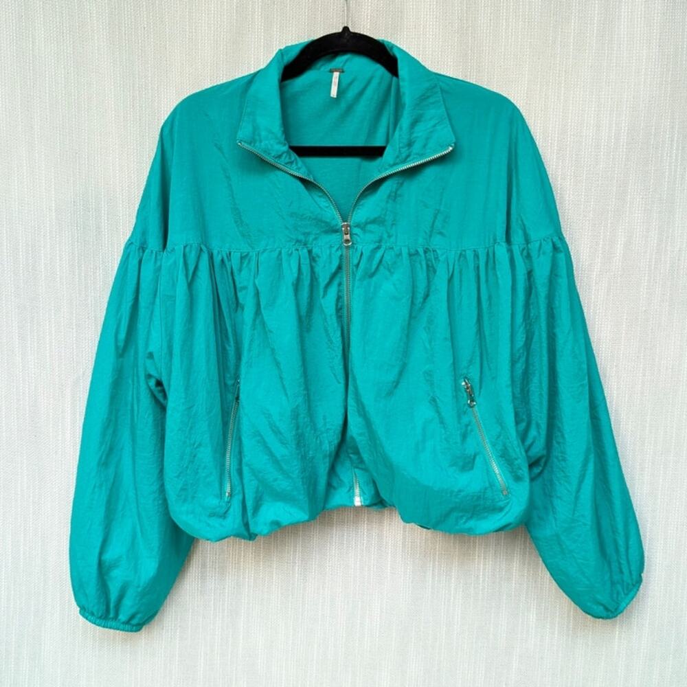 Free People Teal Now or Never Bomber Bubble Windbreaker Jacket, size XS - Picture 2 of 8